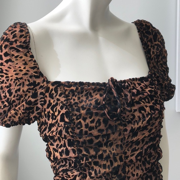 FOREVER 21 CHEETAH VELVET BODY SUIT RUFFLE SLEEVE - Picture 3 of 6